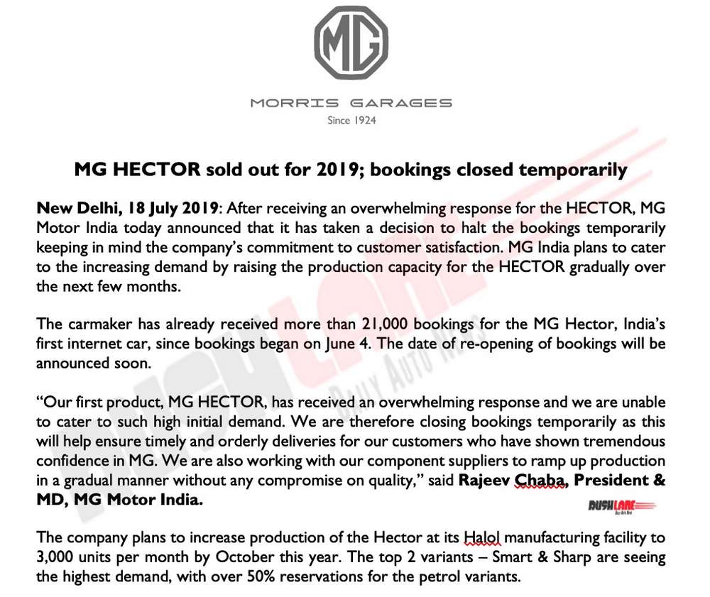 MG India Press Release