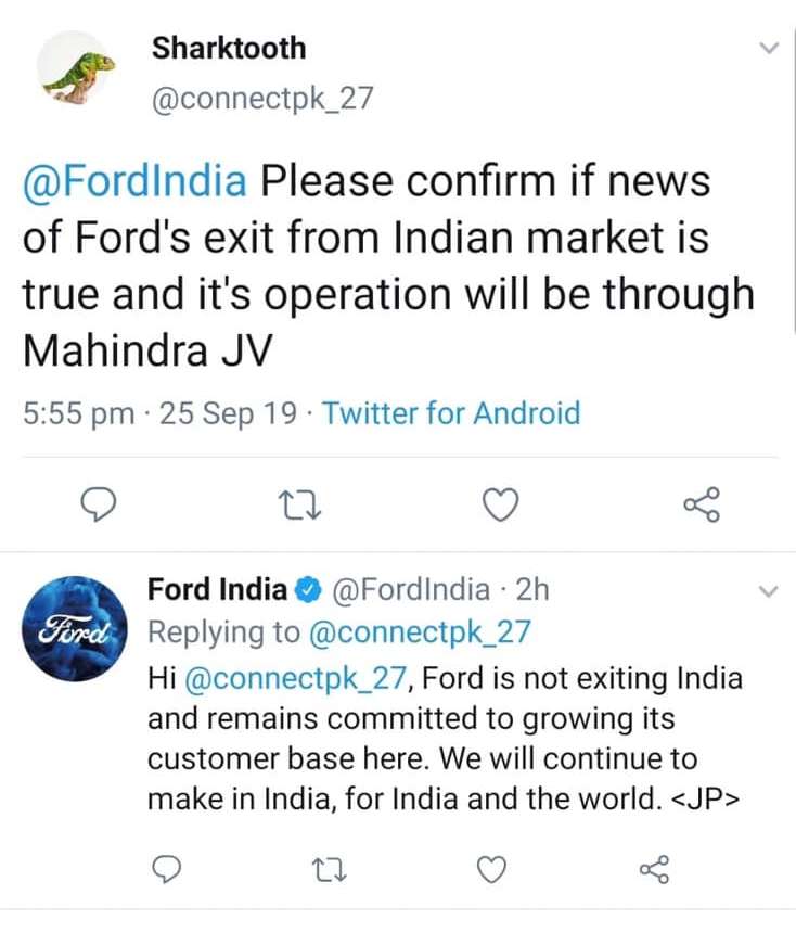 Ford Exit India