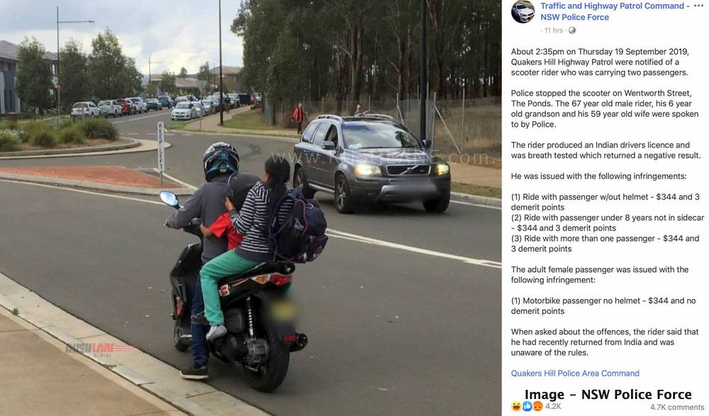 Scooter fined riding triples