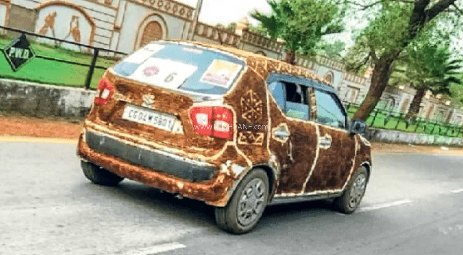 Cow dung wrapped Maruti Ignis