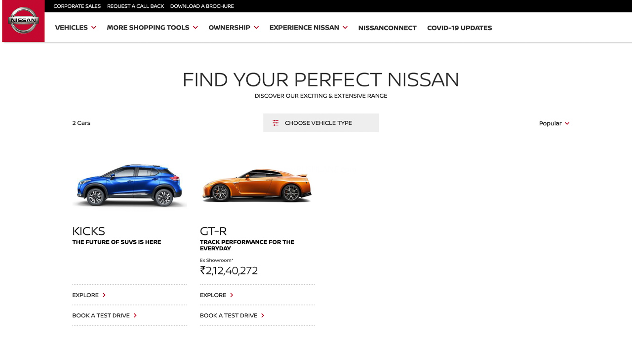 Nissan India website