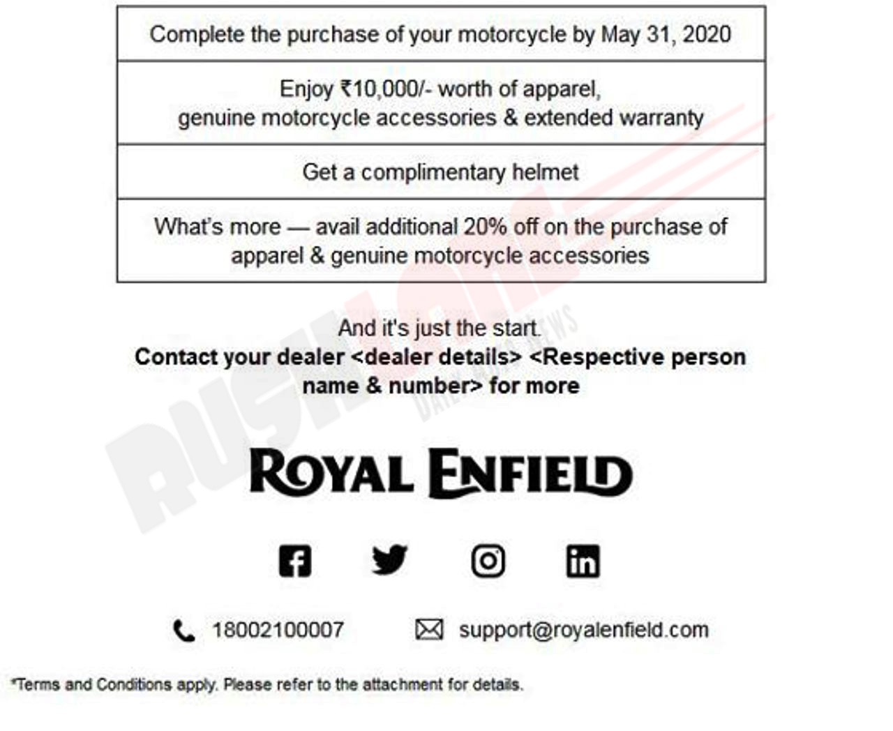 Royal Enfield Free accessories offer
