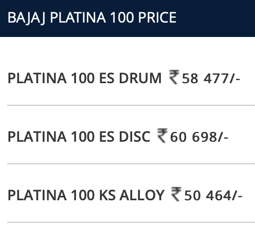 Bajaj Platina BS6 price and variants