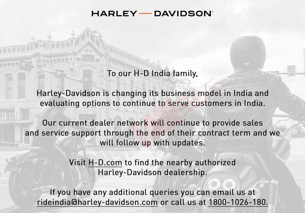 Harley Davidson India Letter to Customers