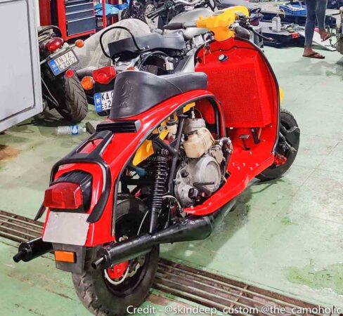 Permanent logik Vuggeviser Lambretta scooter modified for Rs 2.5 L - Gets Yamaha 65 hp twin cyl engine  - RushLane