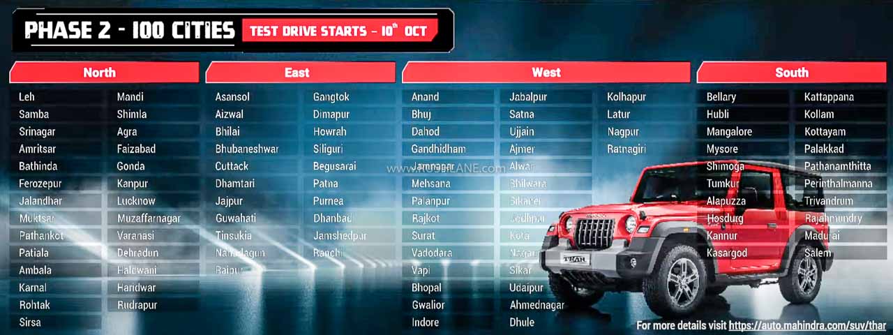 Mahindra Thar Test Drive Phase 2 Cities
