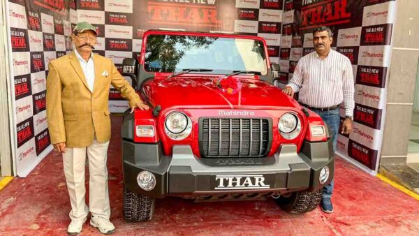 Mahindra Thar owner taking delivery