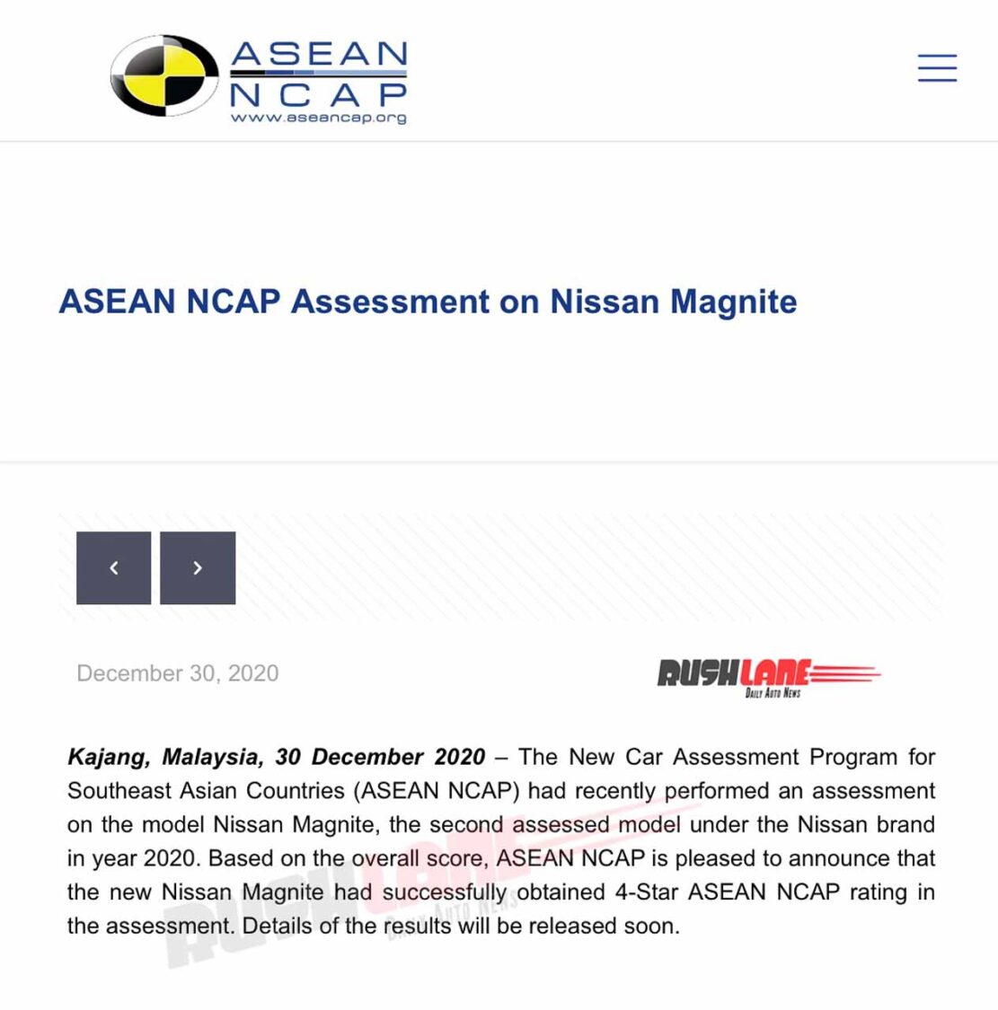 Nissan Magnite Crash Test Safety Rating
