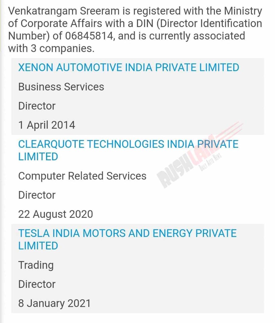 Tesla India Director No 2