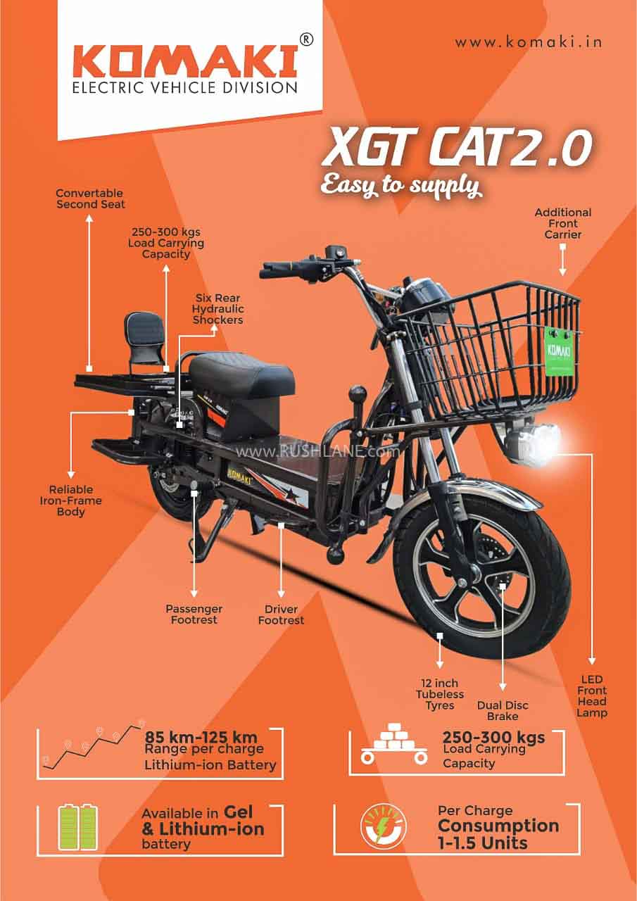 Komaki CAT Electric Two Wheeler Launch Price Rs 75k Payload 350 kgs