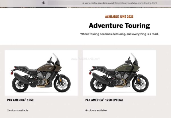 Harley Davidson India website adds Pan America