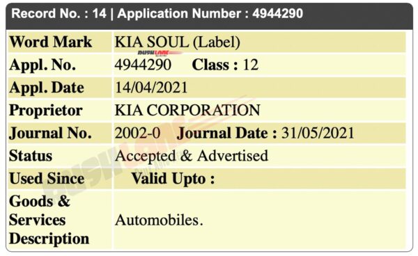 New Kia Soul name registered in India