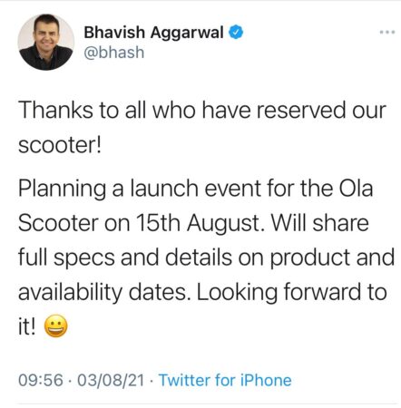 Ola Electric Scooter Launch Date
