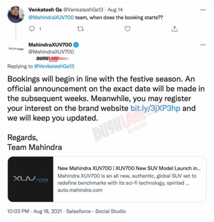 Mahindra XUV700 Official Bookings Update
