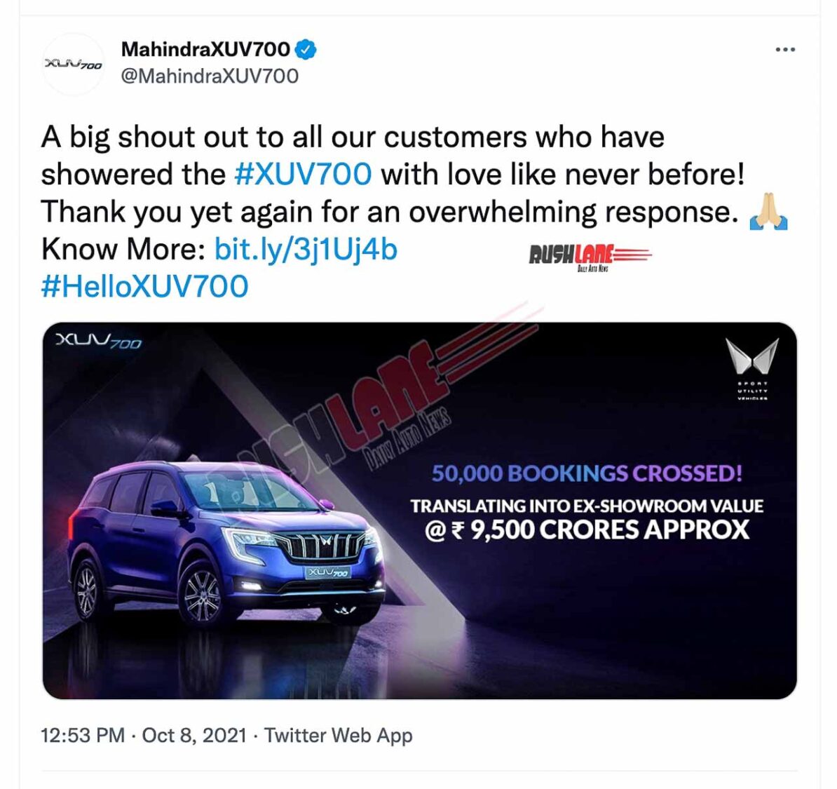 Mahindra sold Rs 9,500 crores worth of XUV700 in 3 hours