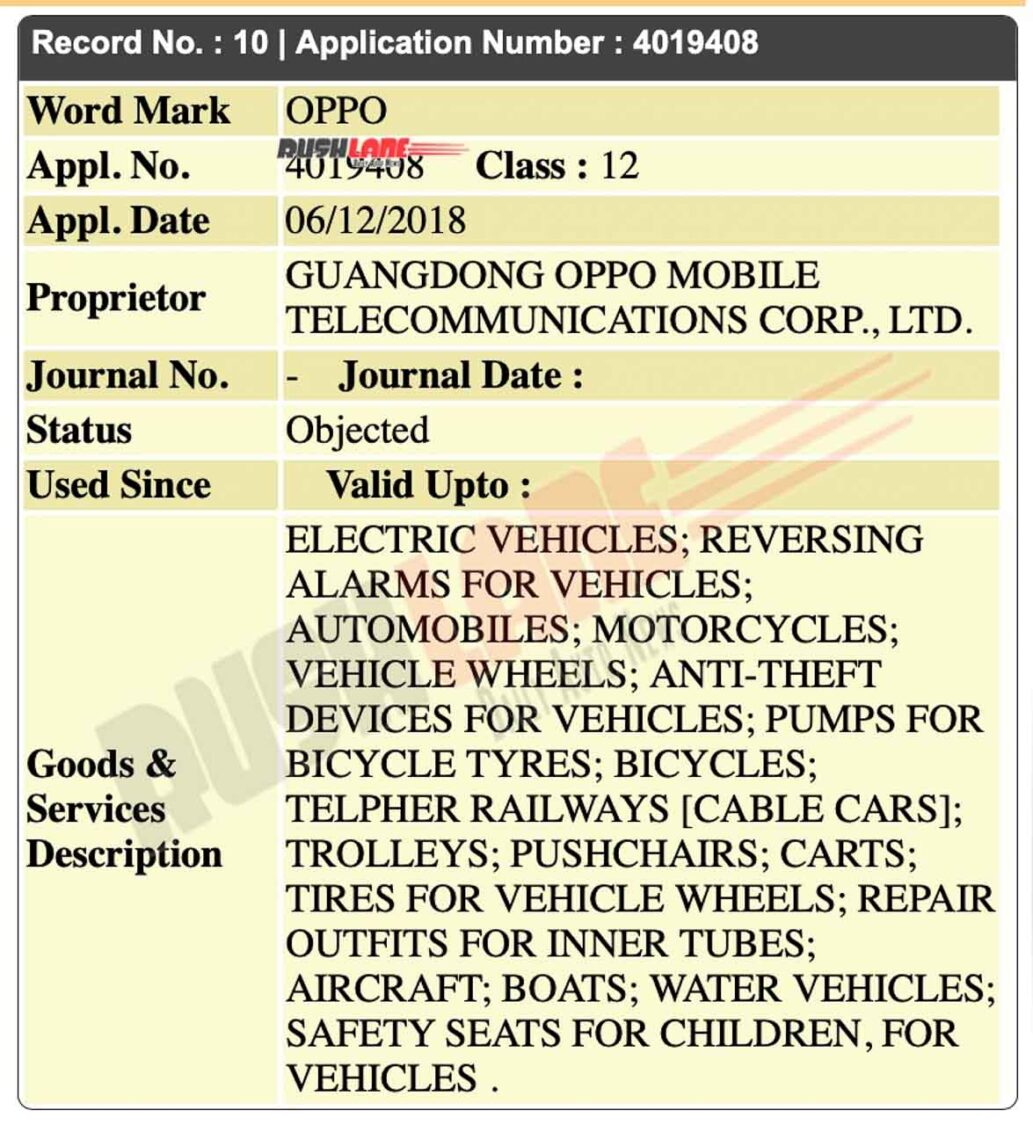 OPPO applied for registering trademark
