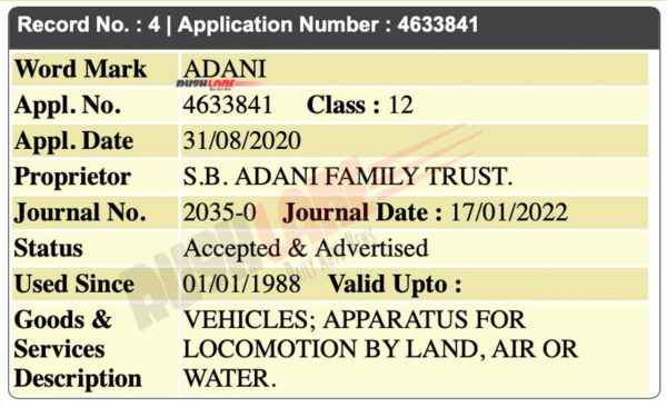 Adani name trademark in automotive category