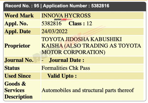 Toyota Innova HYCROSS name registered