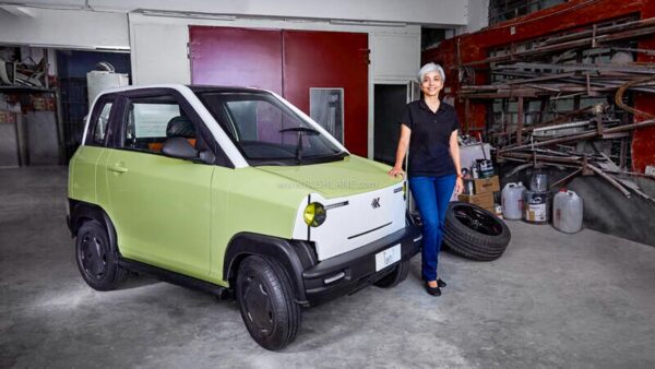 Ramkripa Ananthan with Krux Studio's Two2 electric car