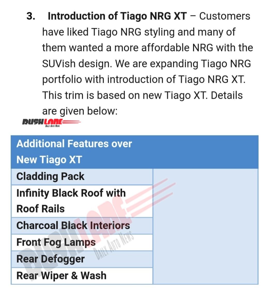 New Tata Tiago NRG XT Variant Launched