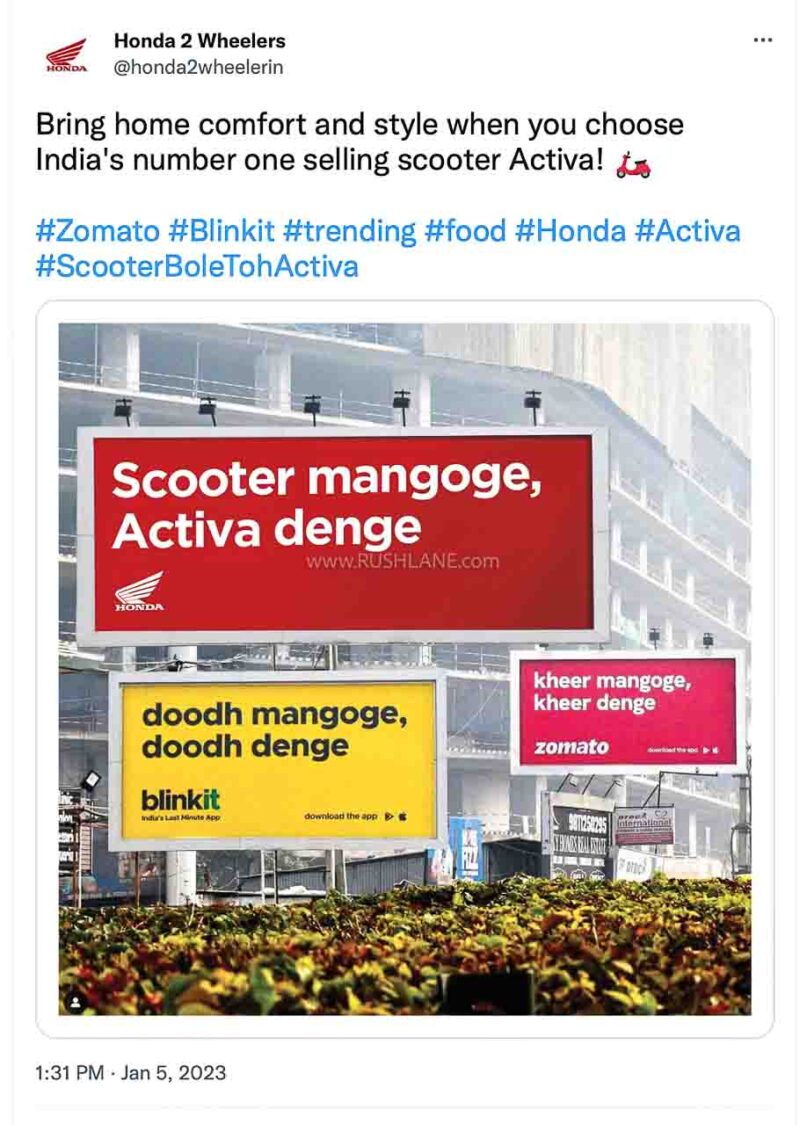 Honda joins viral ad of Zomato, Blinkit