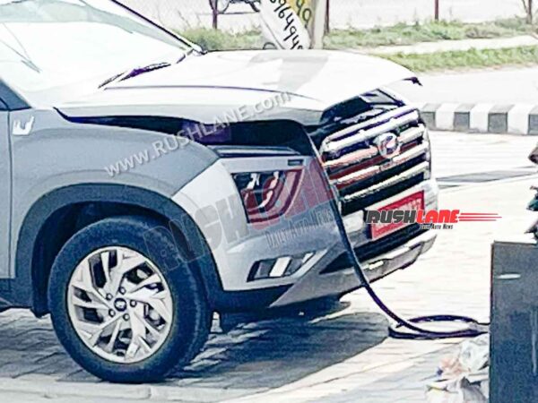 Hyundai Creta Electric spied at a charging station in Haryana